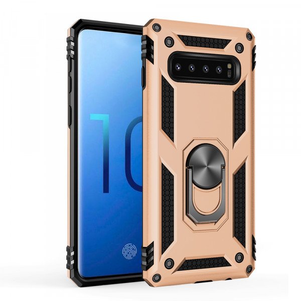 Wholesale Galaxy S10e Tech Armor Ring Grip Case with Metal Plate (Gold)